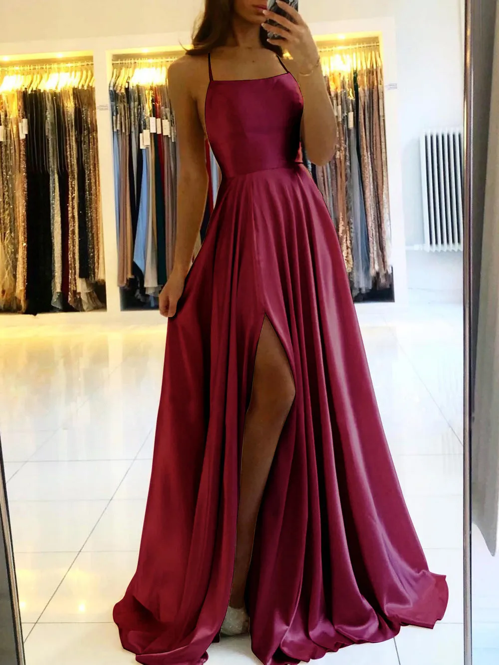 long dresses Skinny suspenders Sexy backless dresses High split dance host dresses