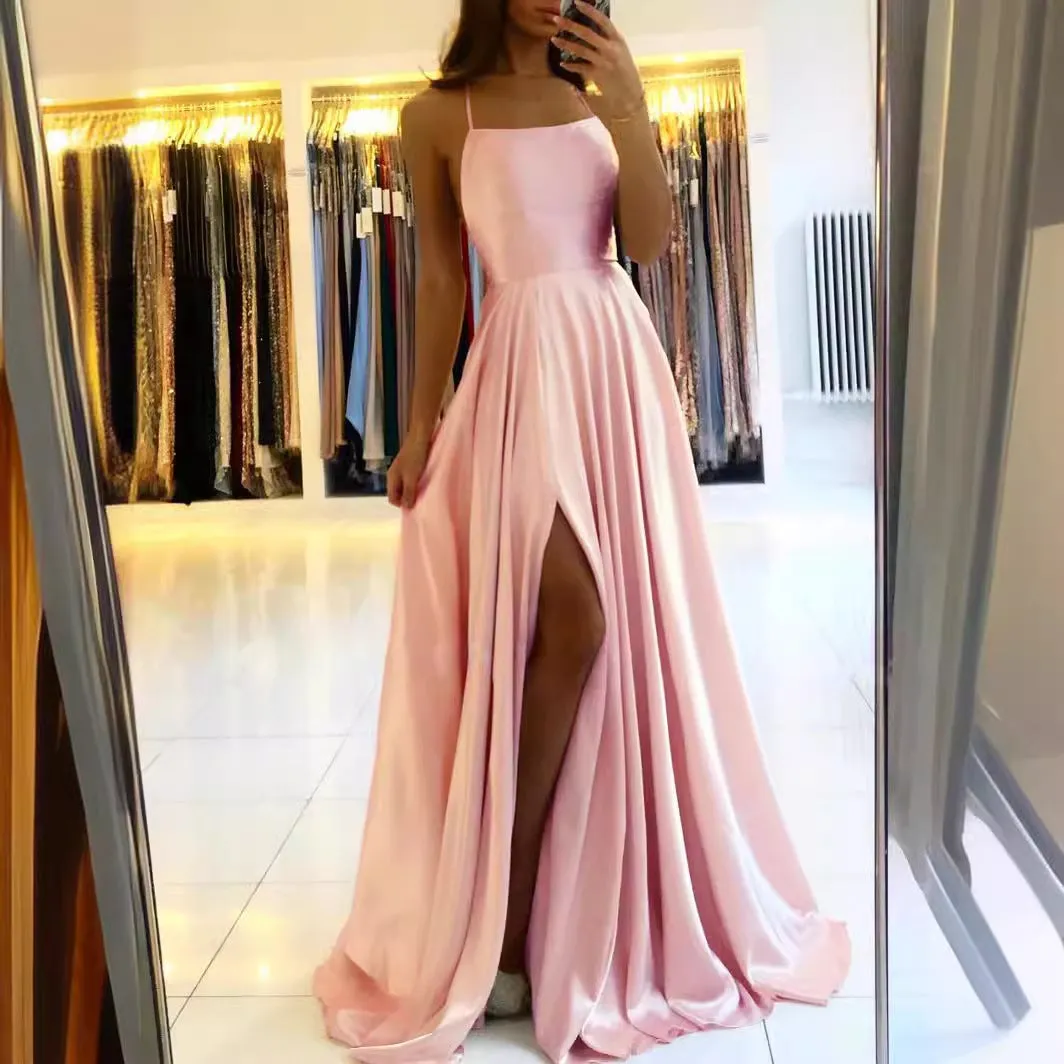long dresses Skinny suspenders Sexy backless dresses High split dance host dresses