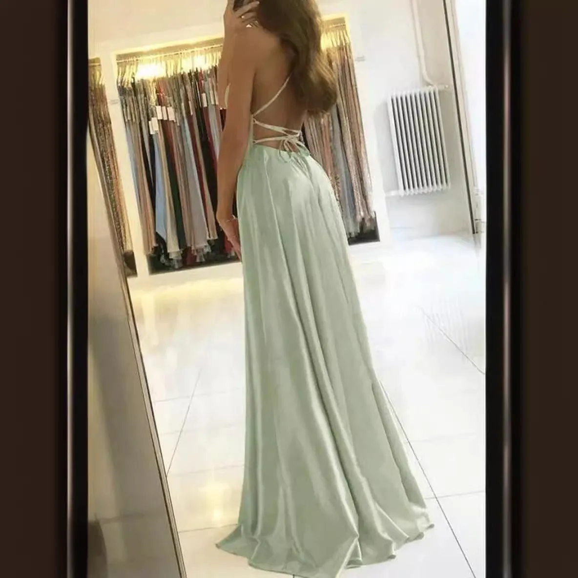 long dresses Skinny suspenders Sexy backless dresses High split dance host dresses