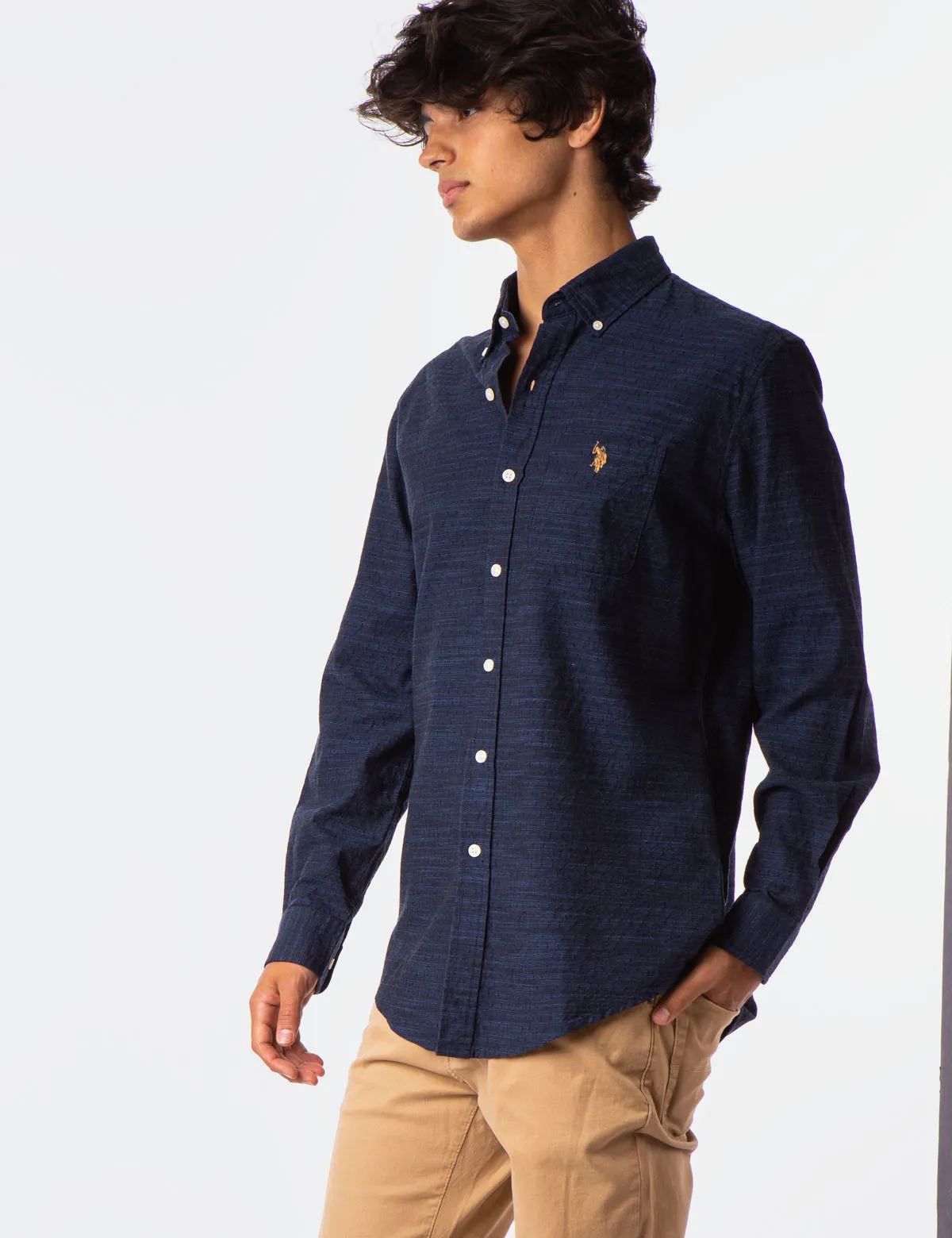 LONG SLEEVE TEXTURED PATTERNED SHIRT