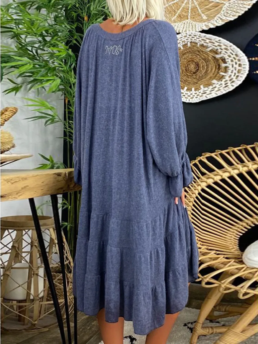 Loose V-Neck Oversize Pure Color Casual Dress