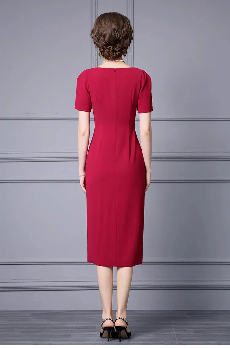 Lorelei V-Neck Short Sleeve Beading  Appliques Office Lady Solid Color Dress