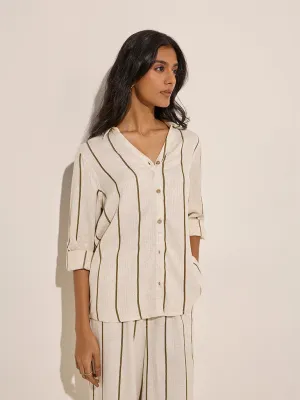 LOV Beige Striped Linen-Blend Shirt