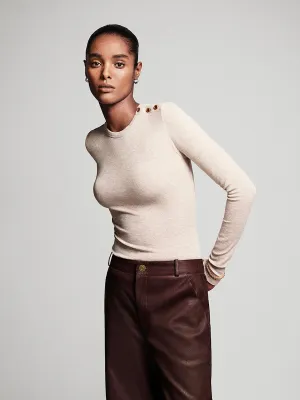L/S Rib Button Crew | Oatmeal Heather