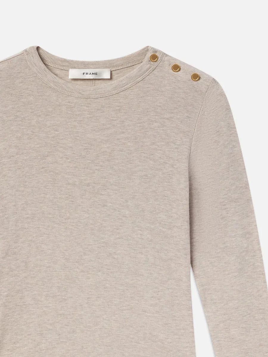 L/S Rib Button Crew | Oatmeal Heather