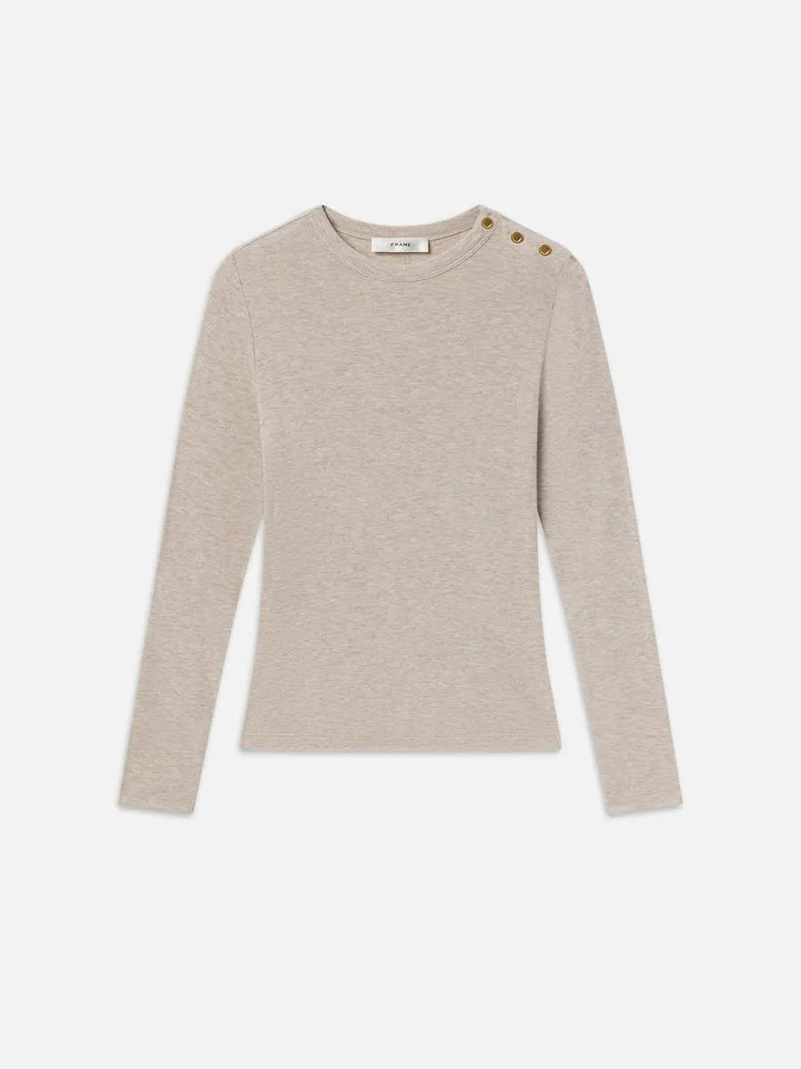 L/S Rib Button Crew | Oatmeal Heather