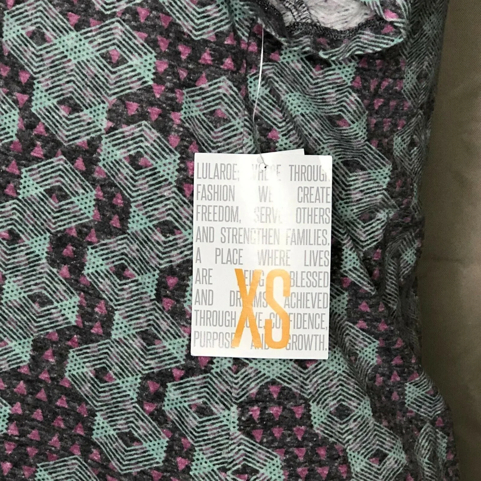 LuLaRoe Classic T Women's Top XS Gray Pink Light Green Geometric NWT