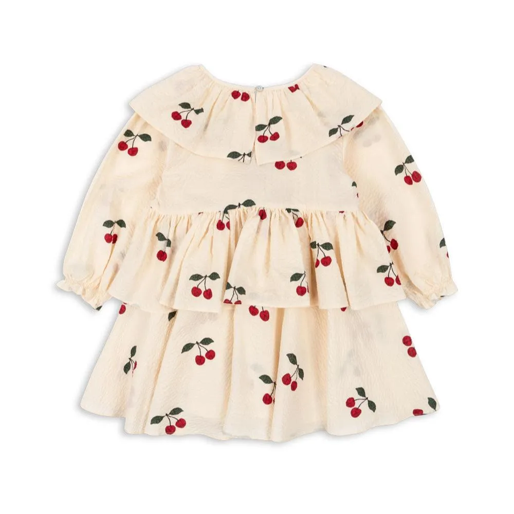 Lunella Cherry Print Long Sleeve Ruffle Frill Party Dress