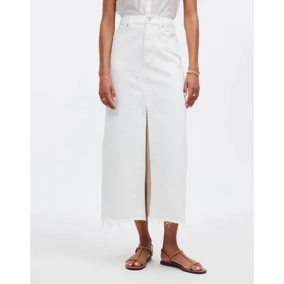 Madewell The Rilee Denim Midi Skirt - Tile White Size 28