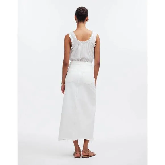 Madewell The Rilee Denim Midi Skirt - Tile White Size 28
