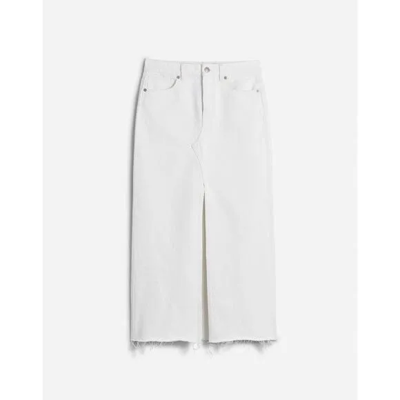 Madewell The Rilee Denim Midi Skirt - Tile White Size 28
