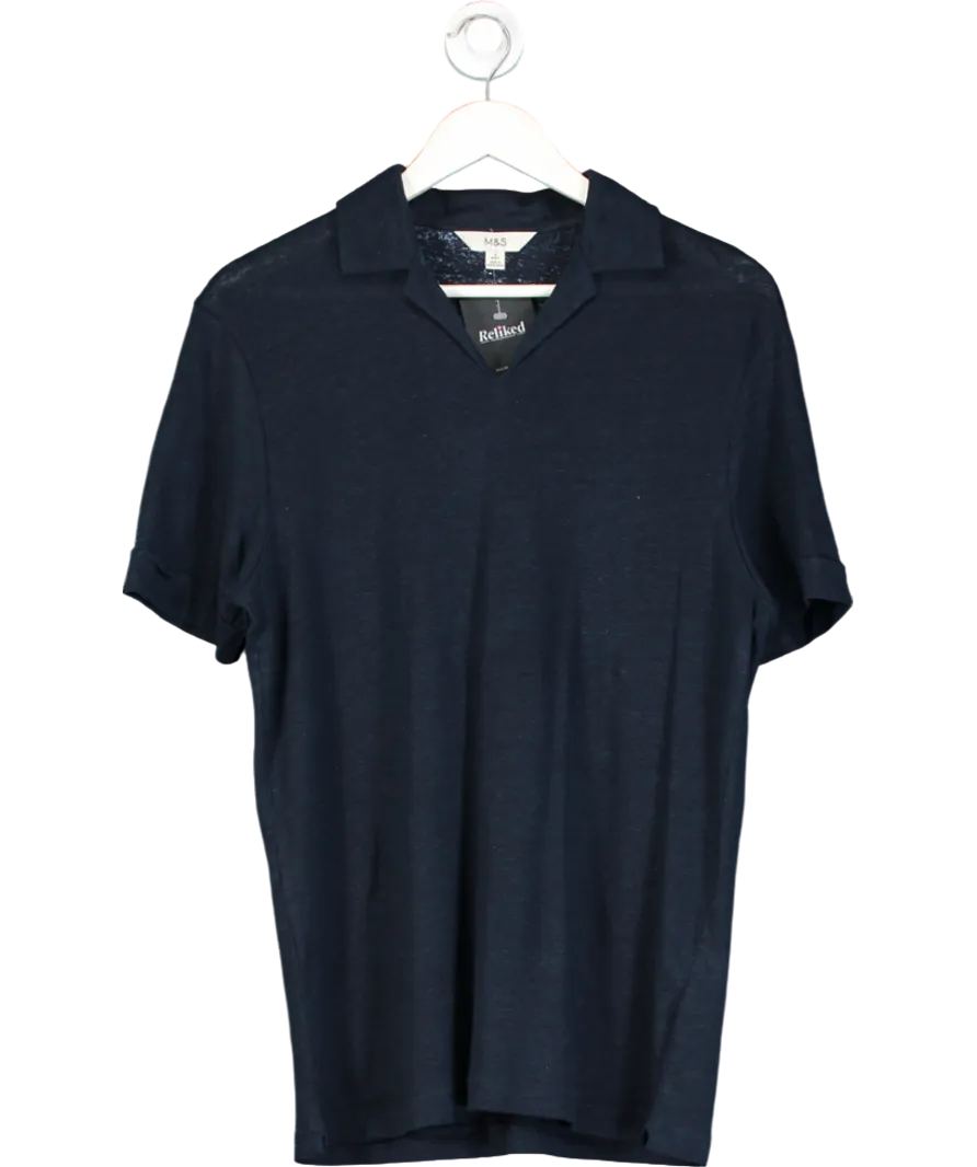 M&S Blue Cotton Rich Textured Polo Shirt UK S