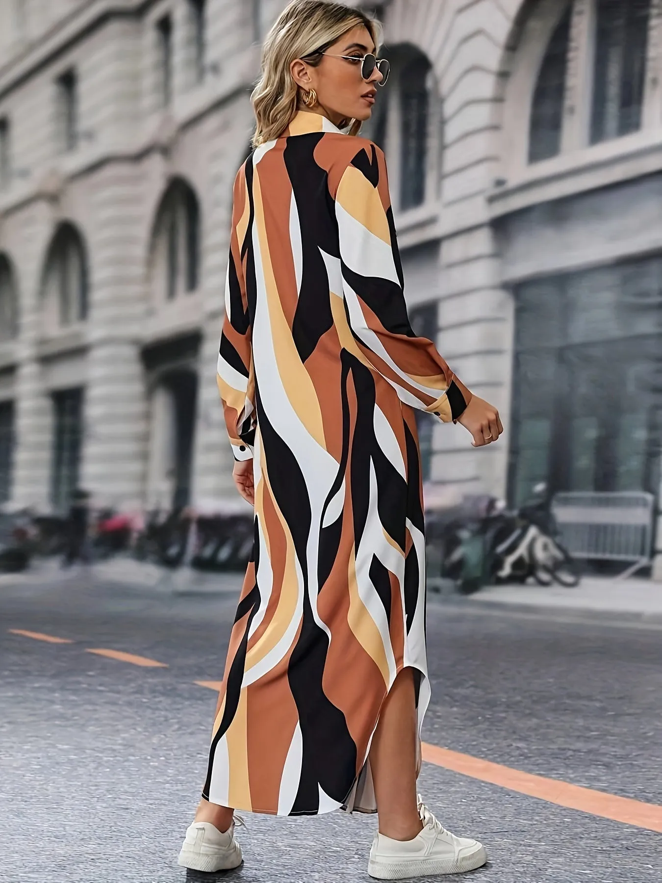 Marga - Printed Shirt Dress with Collar and Long Sleeves