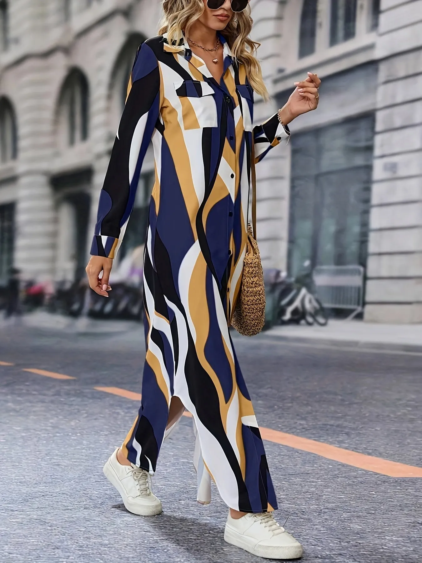 Marga - Printed Shirt Dress with Collar and Long Sleeves
