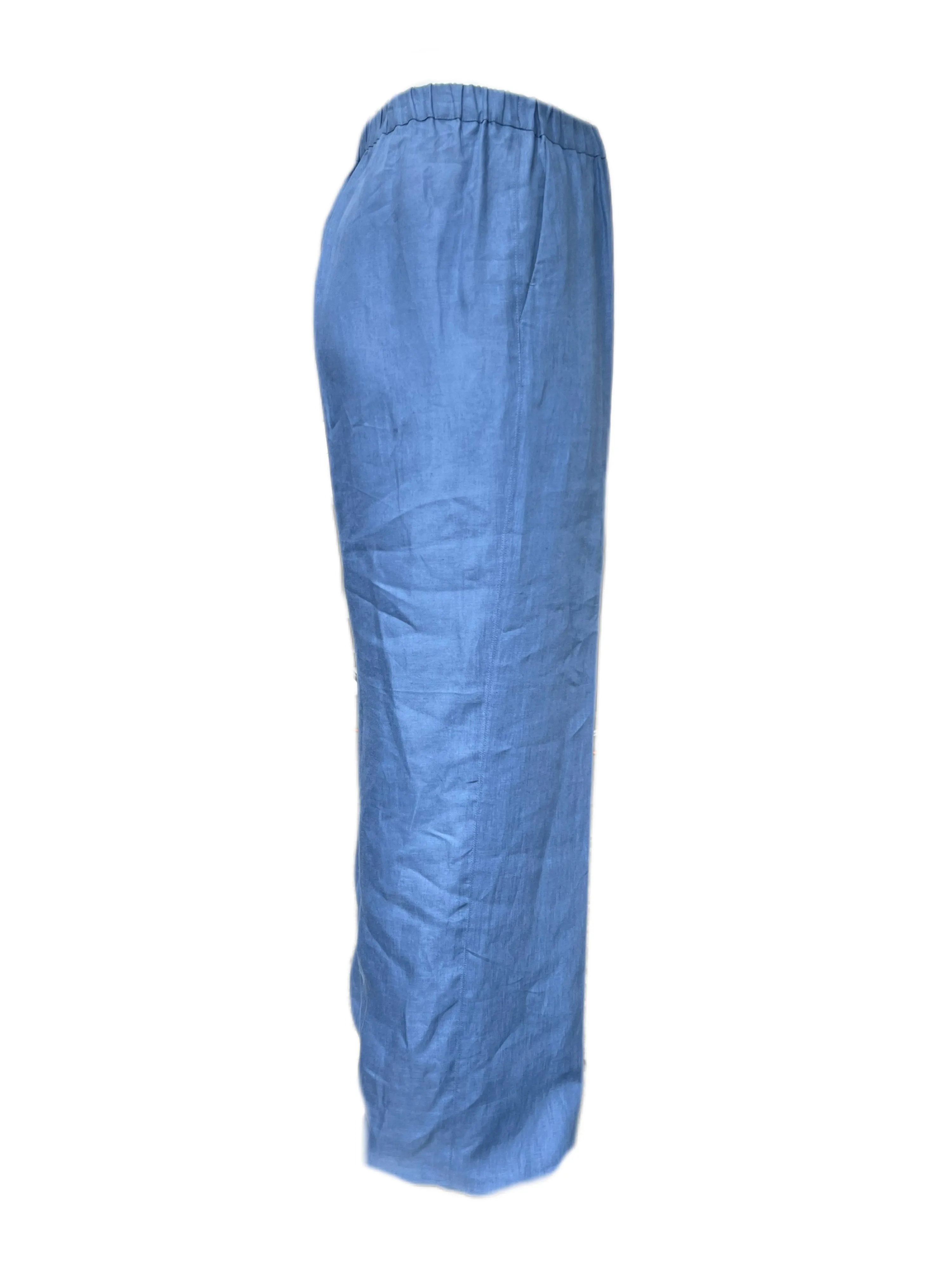 Marina Rinaldi Women's Blue Regolare Elastic Waist Flax Pants Size 22W/31 NWT
