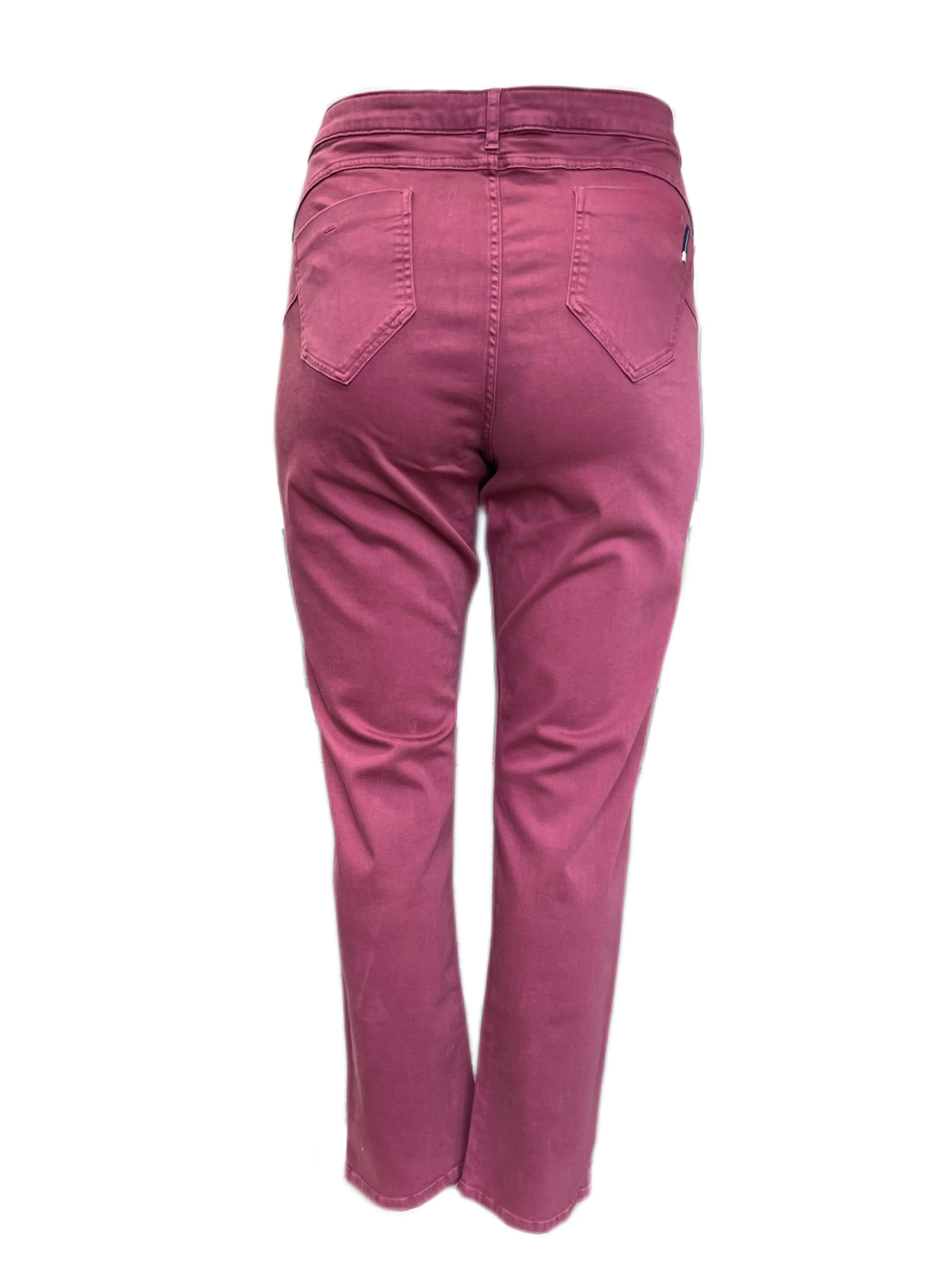 Marina Rinaldi Women's Burgundy Raro Mid Rise Slim Denim Pants Size 22W/31