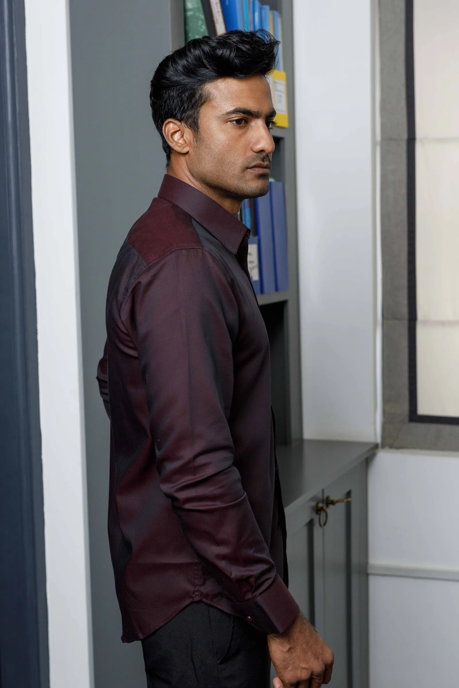 Maroon Textured Essentials Shirt