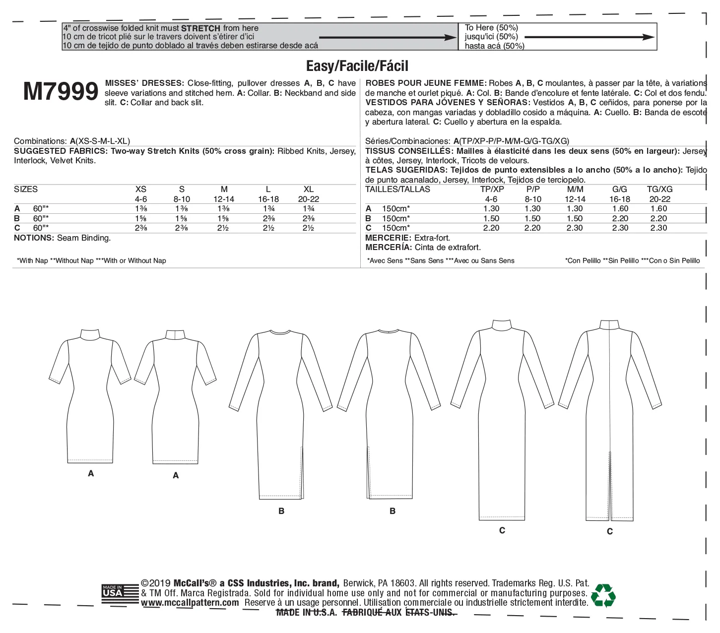McCall's Pattern M7999 Misses' Dresses