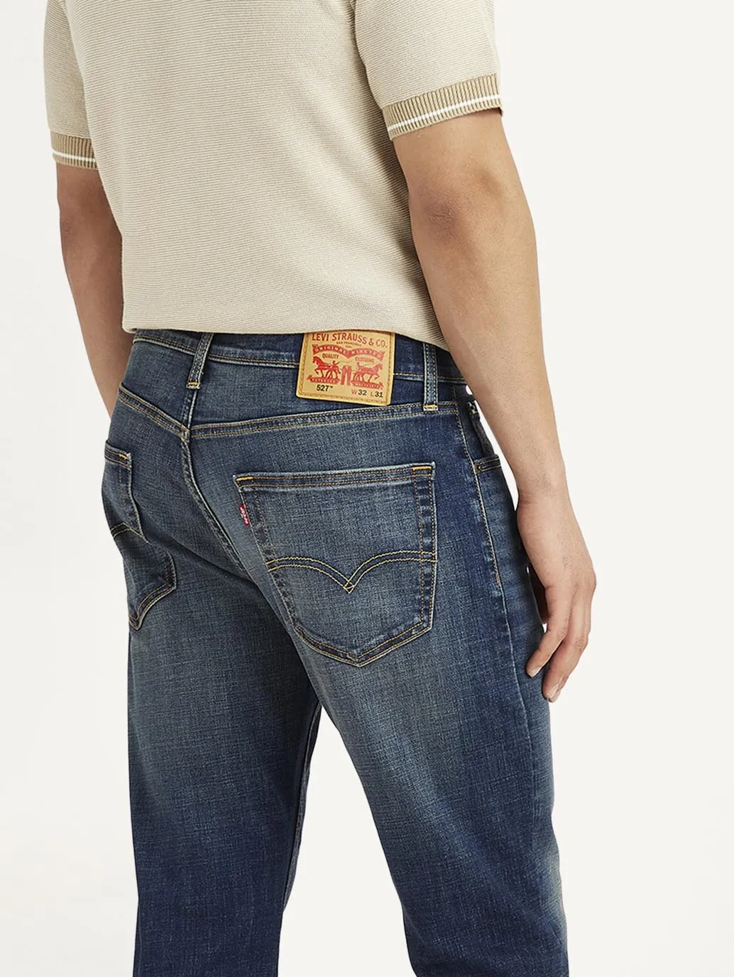 Men's 527 Navy Blue Bootcut Fit Mid Rise Jeans