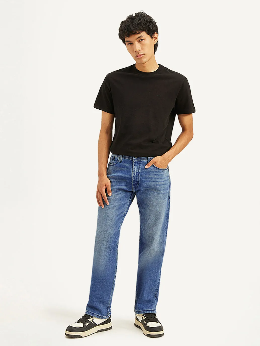 Men's 555 Blue Relaxed Straight Fit Mid Rise Jeans