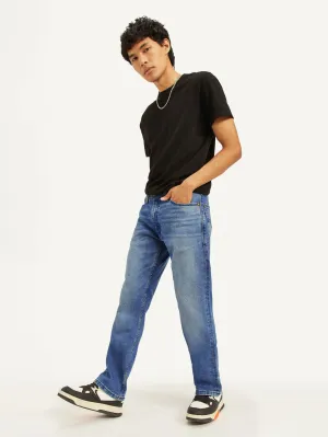 Men's 555 Blue Relaxed Straight Fit Mid Rise Jeans