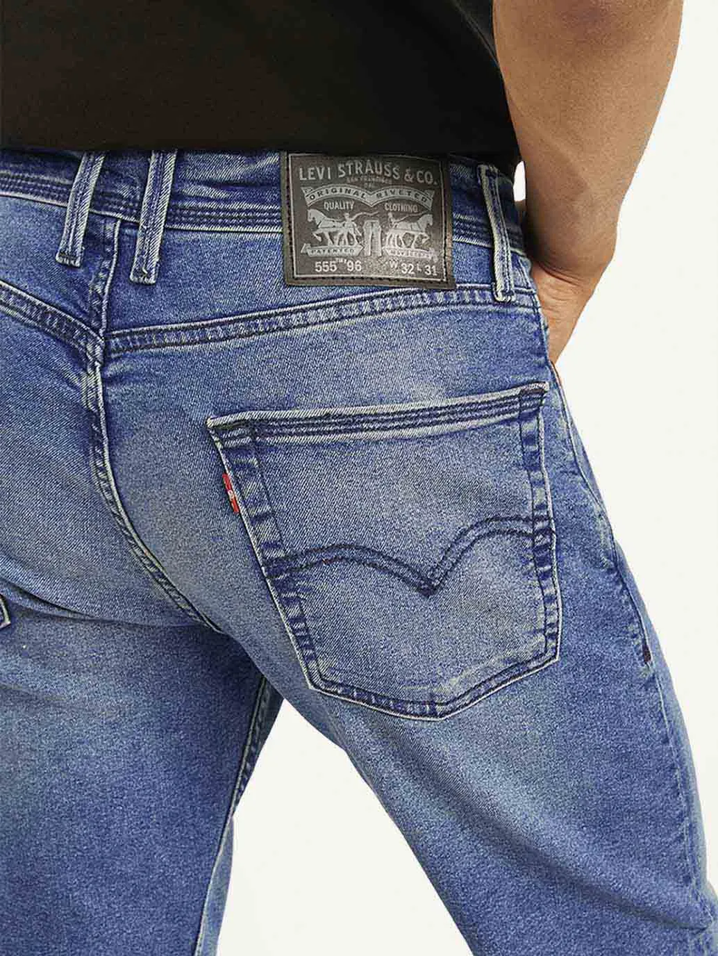 Men's 555 Blue Relaxed Straight Fit Mid Rise Jeans