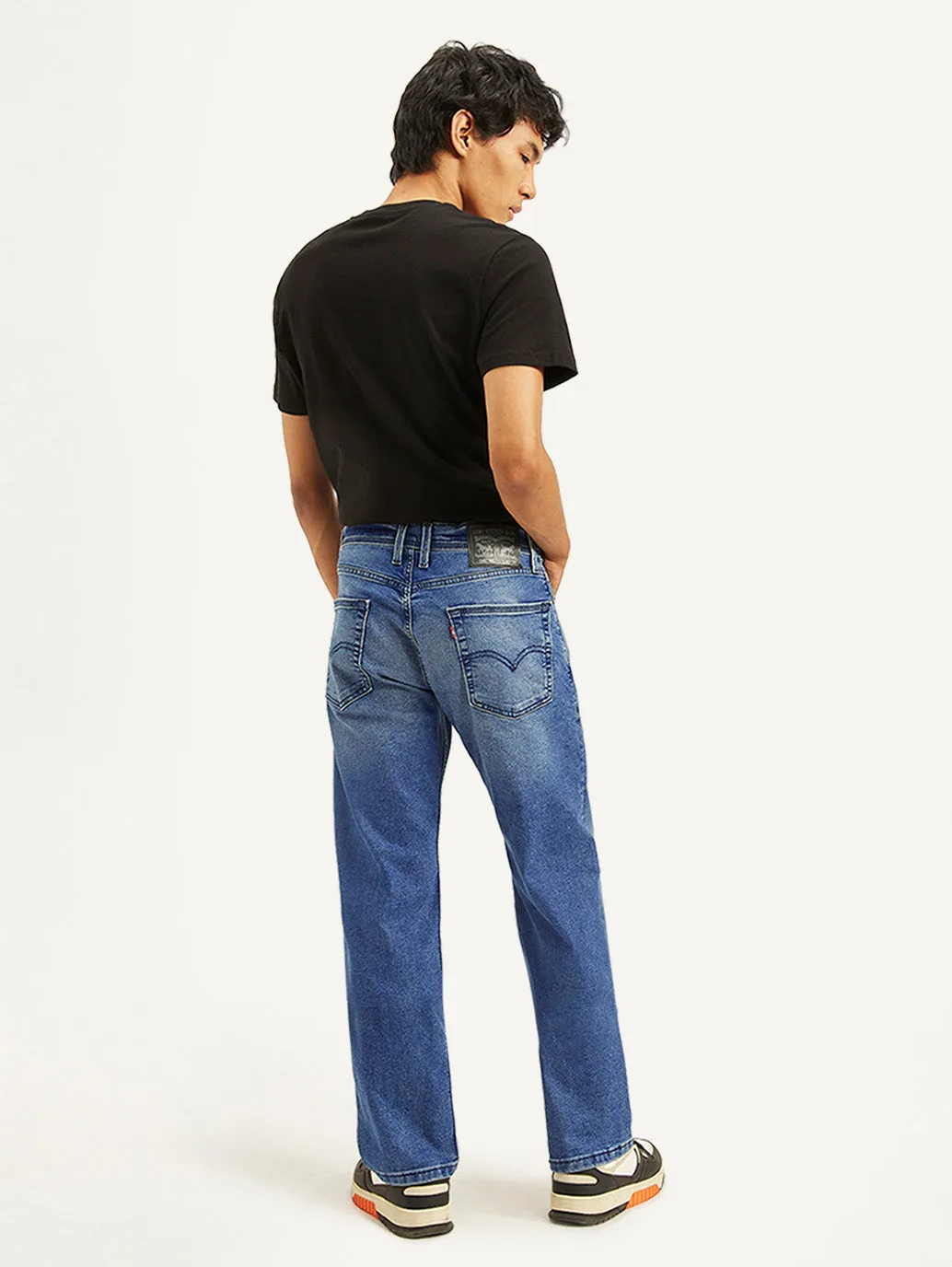 Men's 555 Blue Relaxed Straight Fit Mid Rise Jeans