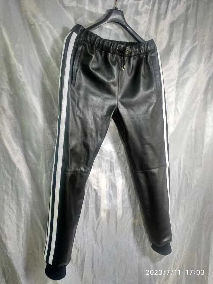 Men's & boys black Leather Hoodie & Trouser. Real Soft Sheepskin leather| Biker.