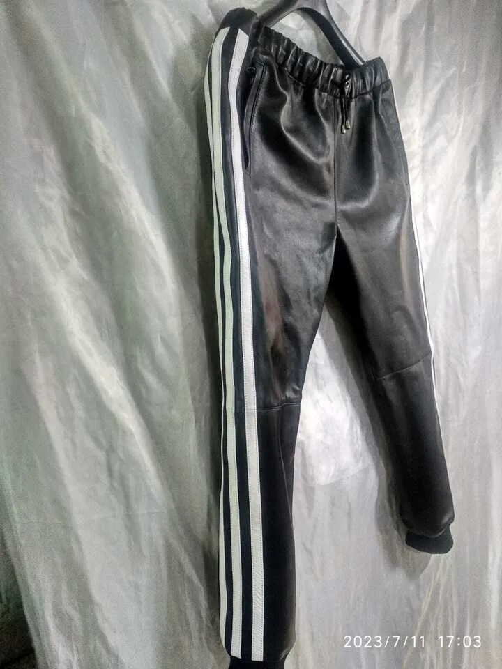 Men's & boys black Leather Hoodie & Trouser. Real Soft Sheepskin leather| Biker.