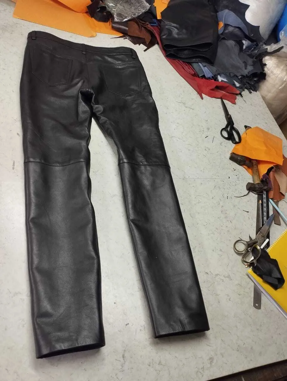 Men's Black Double Layered Leather Pant. Real Soft Lambskin Biker Leather Pant.