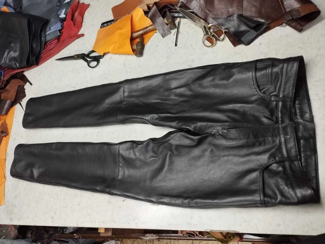 Men's Black Double Layered Leather Pant. Real Soft Lambskin Biker Leather Pant.