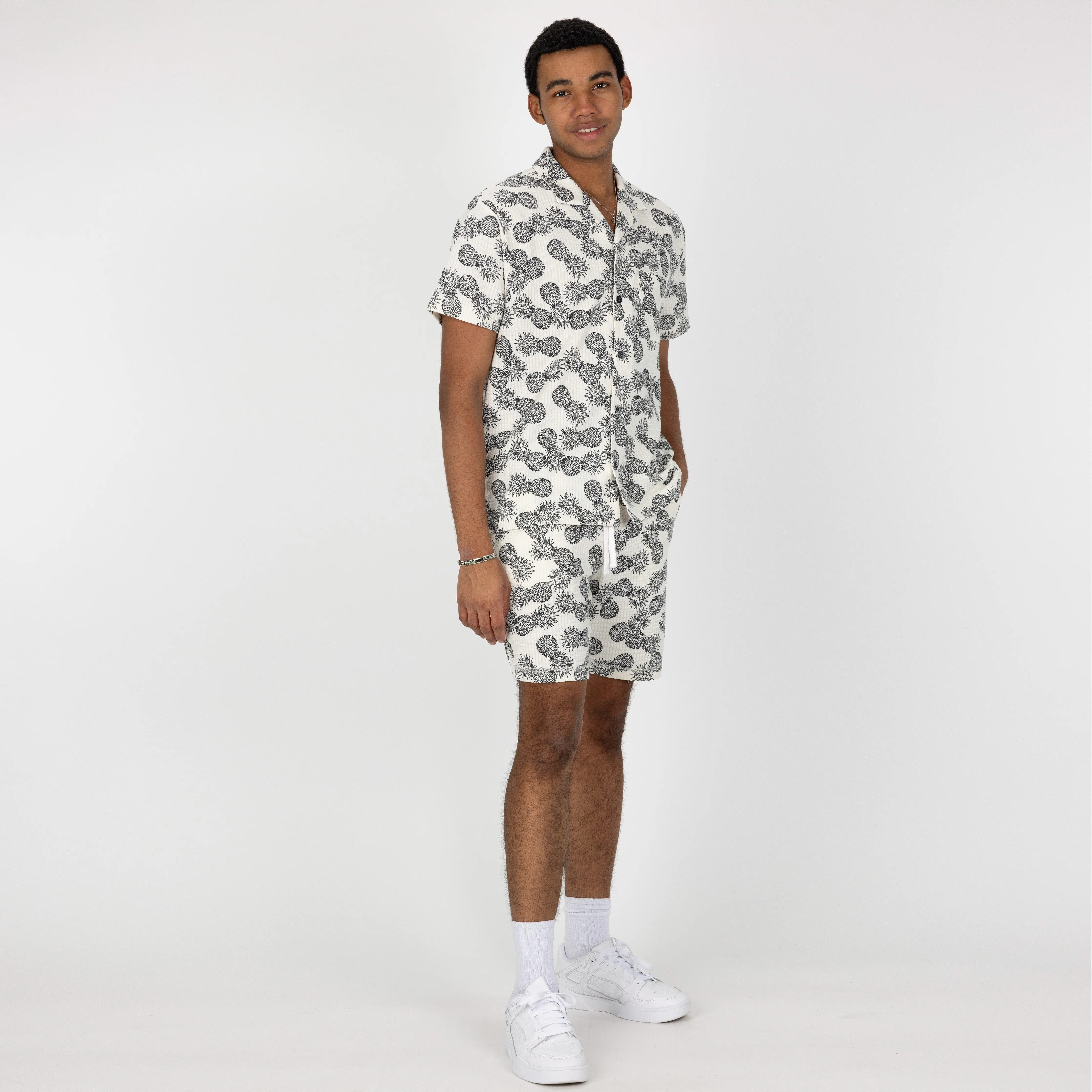 Mens Cool Knit Seersucker Camp Shirt - Tofu / Pineapple