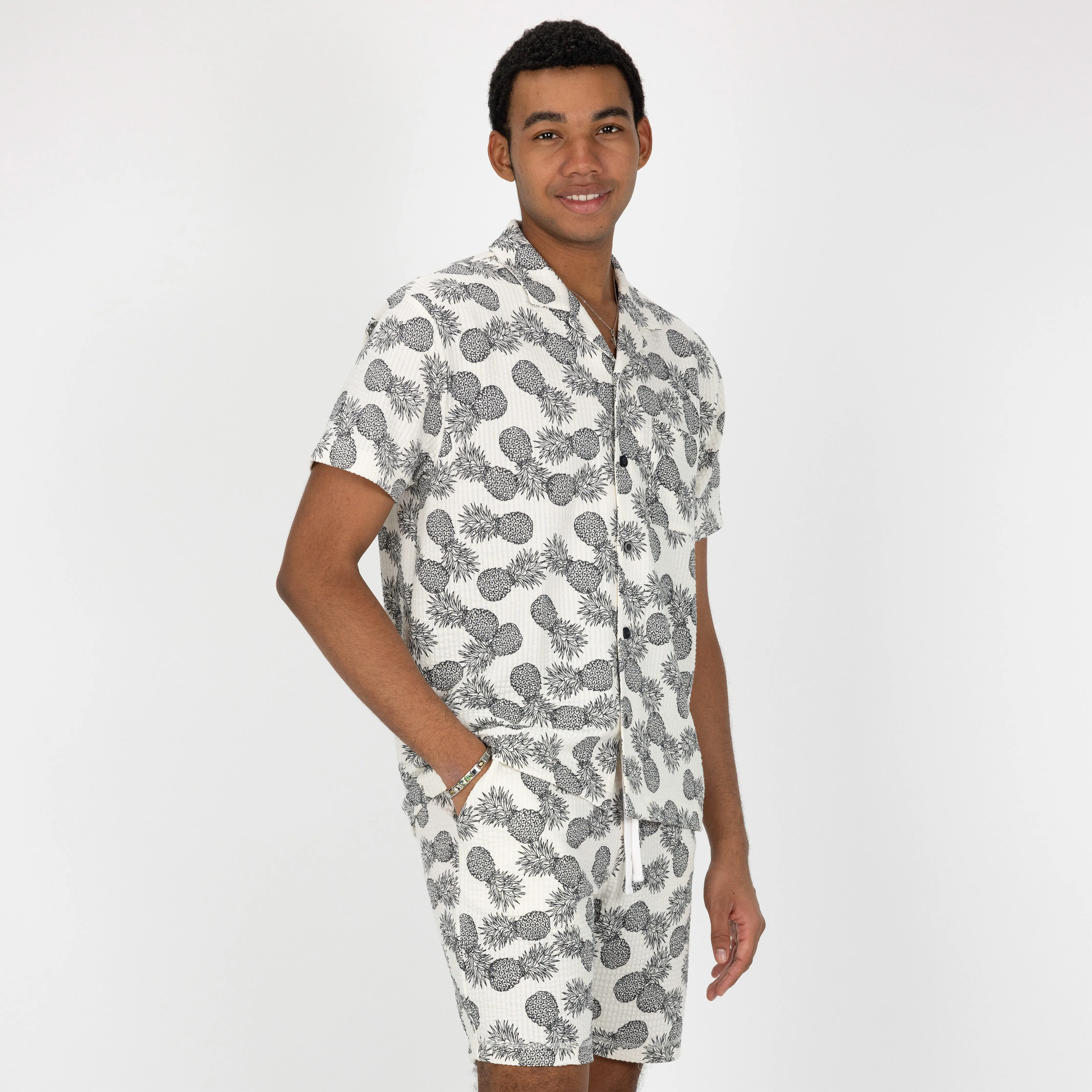 Mens Cool Knit Seersucker Camp Shirt - Tofu / Pineapple