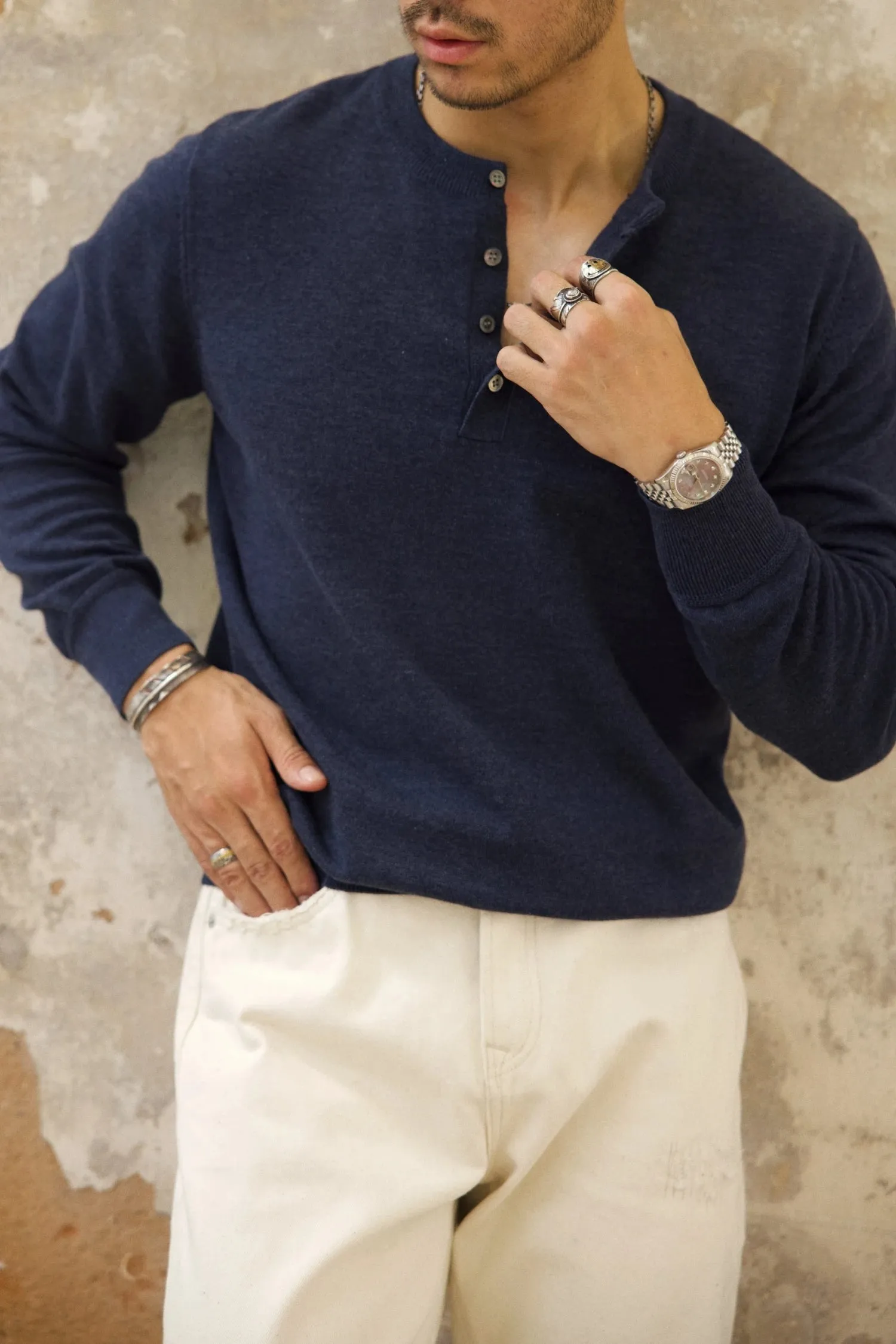 Men's Knitted Long Sleeves Henley Shirt