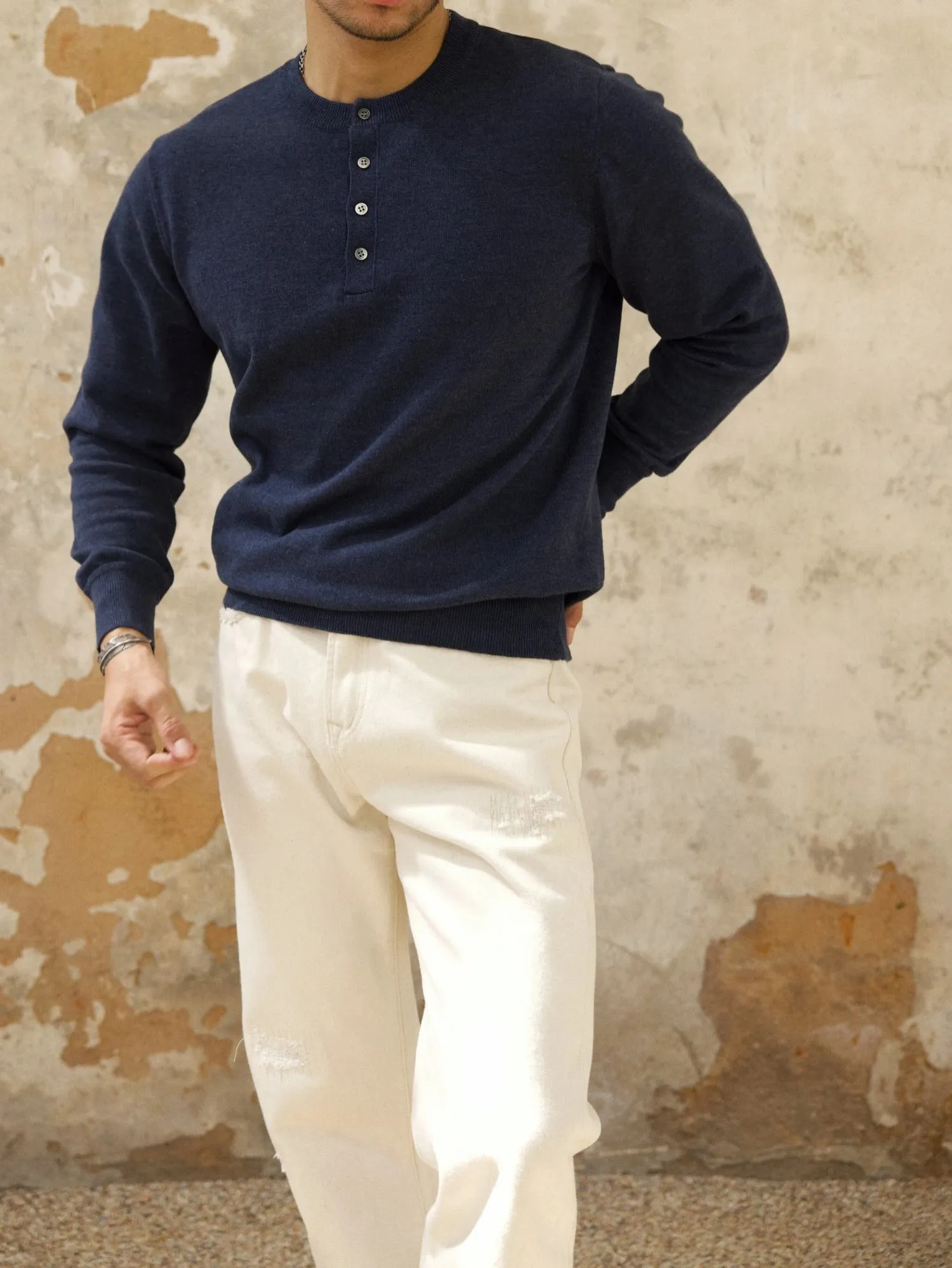 Men's Knitted Long Sleeves Henley Shirt
