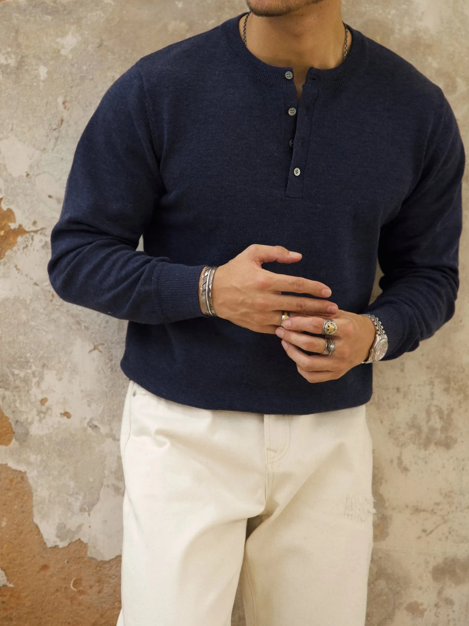 Men's Knitted Long Sleeves Henley Shirt