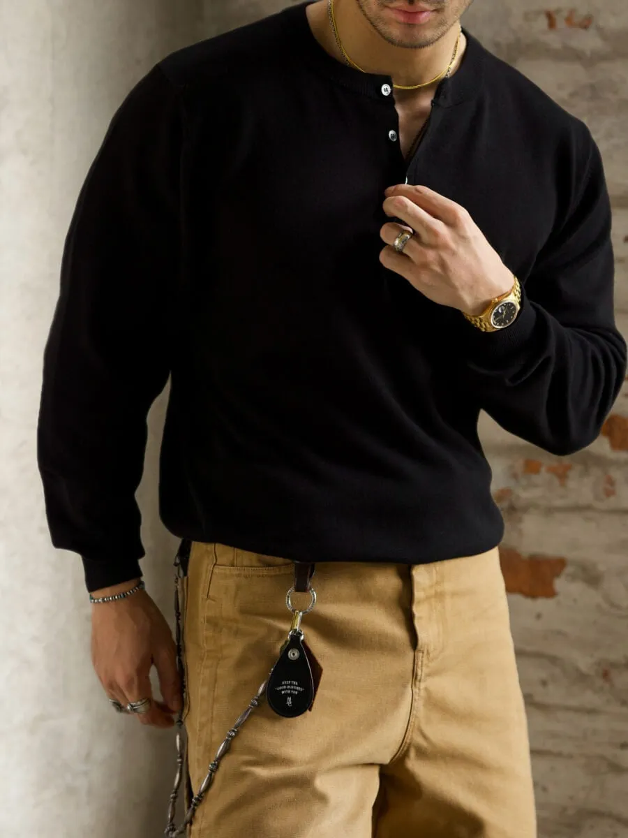 Men's Knitted Long Sleeves Henley Shirt