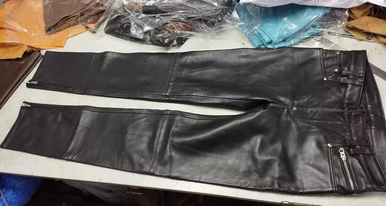 Men's New Black Biker Leather Pant. Real Lambskin Double Layered Leather Pant.