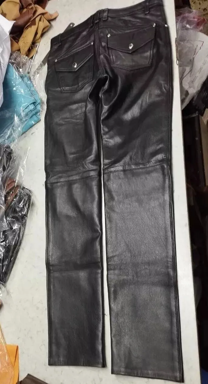 Men's New Black Biker Leather Pant. Real Lambskin Double Layered Leather Pant.