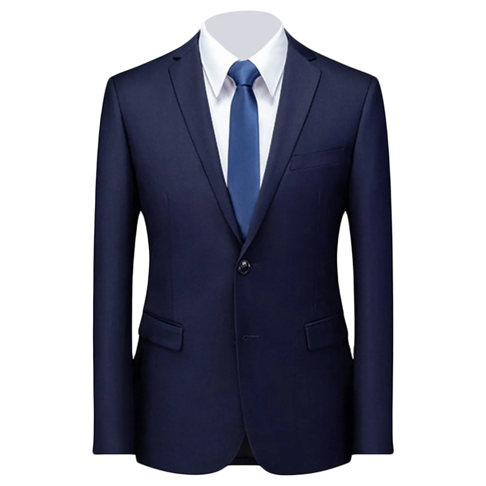 Men's Stylish Slim Fit Daily Blazer Solid Casual Formal Wedding Party Sport Coat One Button Lapel Business Jacket (Dark Blue 2,X-Small)