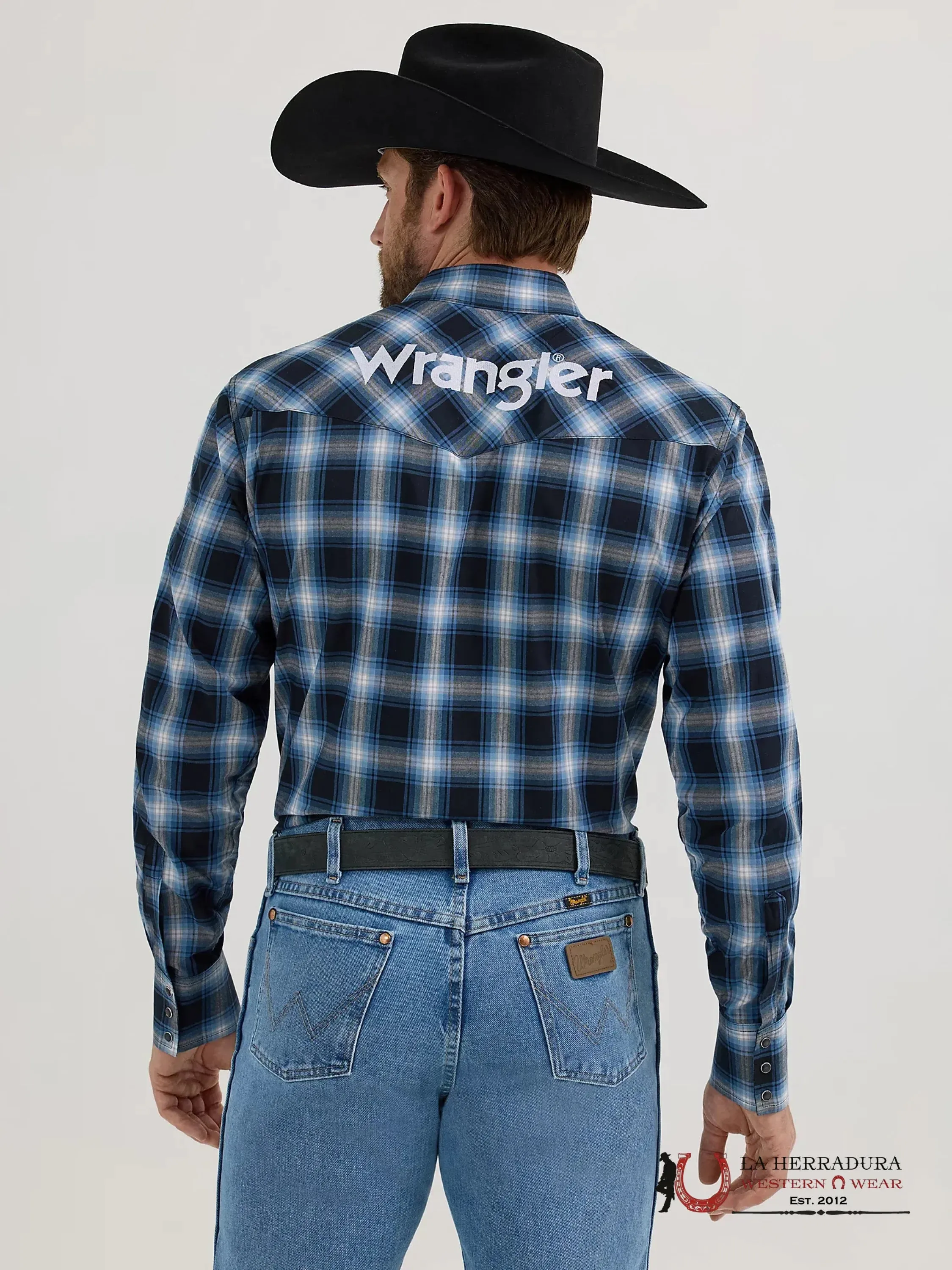 MEN'S WRANGLER LOGO LONG SLEEVE BUTTON-DOWN PLAID SHIRT