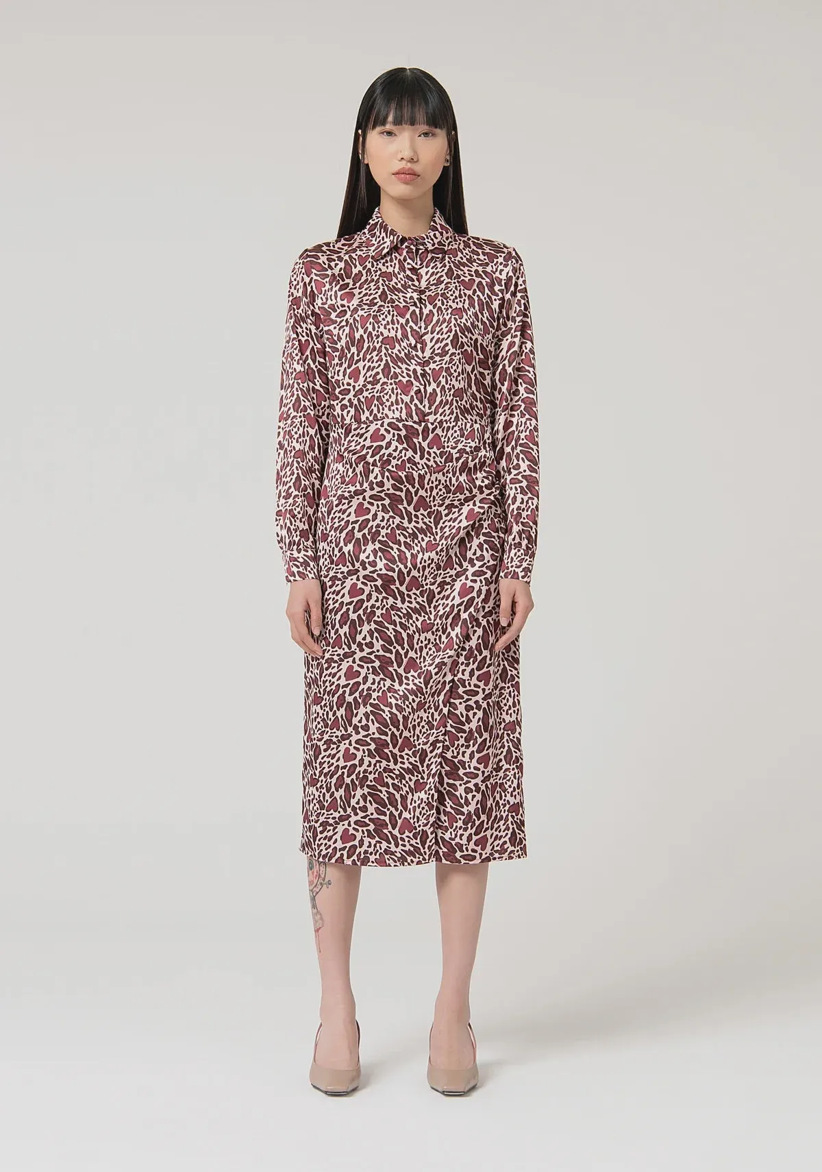 Midi Dress in Bordeaux Print