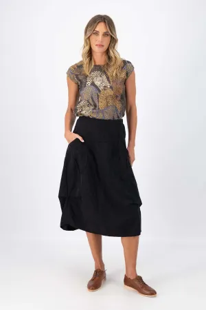 Milwaukee Fiesta Skirt Black in Slub Linen