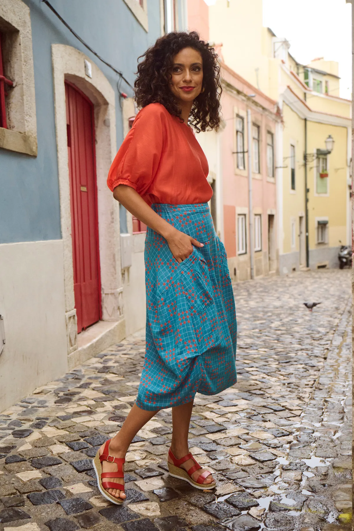 Milwaukee Network Blue Skirt in Woven Cotton