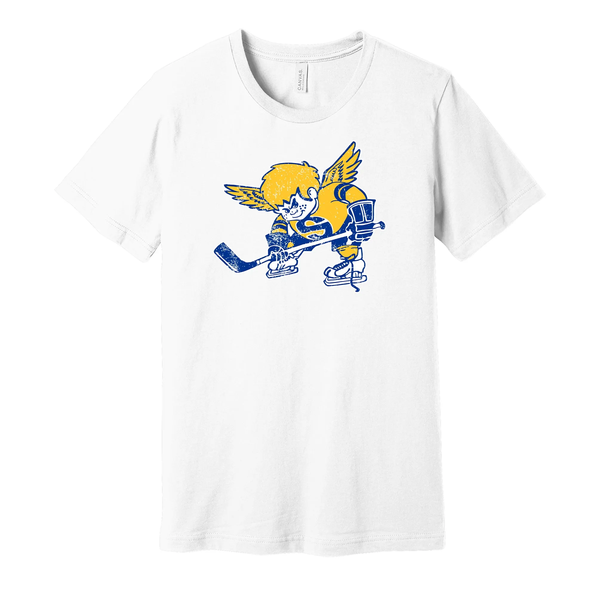 Minnesota Fighting Saints Distressed Cartoon Logo Shirt - Defunct Hockey Team - Celebrate Minnesota Heritage and History - Hyper Than Hype