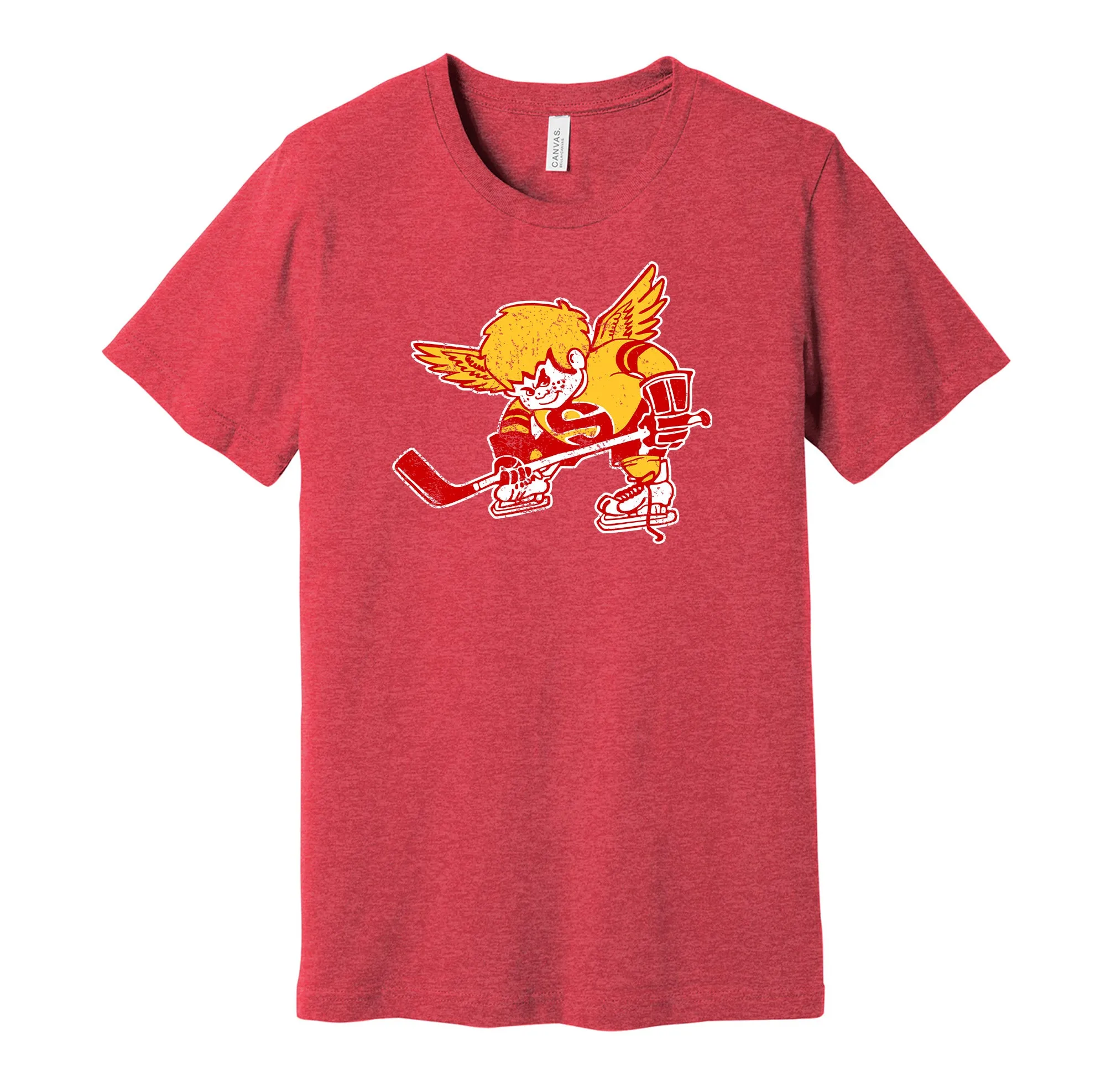 Minnesota Fighting Saints Distressed Cartoon Logo Shirt - Defunct Hockey Team - Celebrate Minnesota Heritage and History - Hyper Than Hype