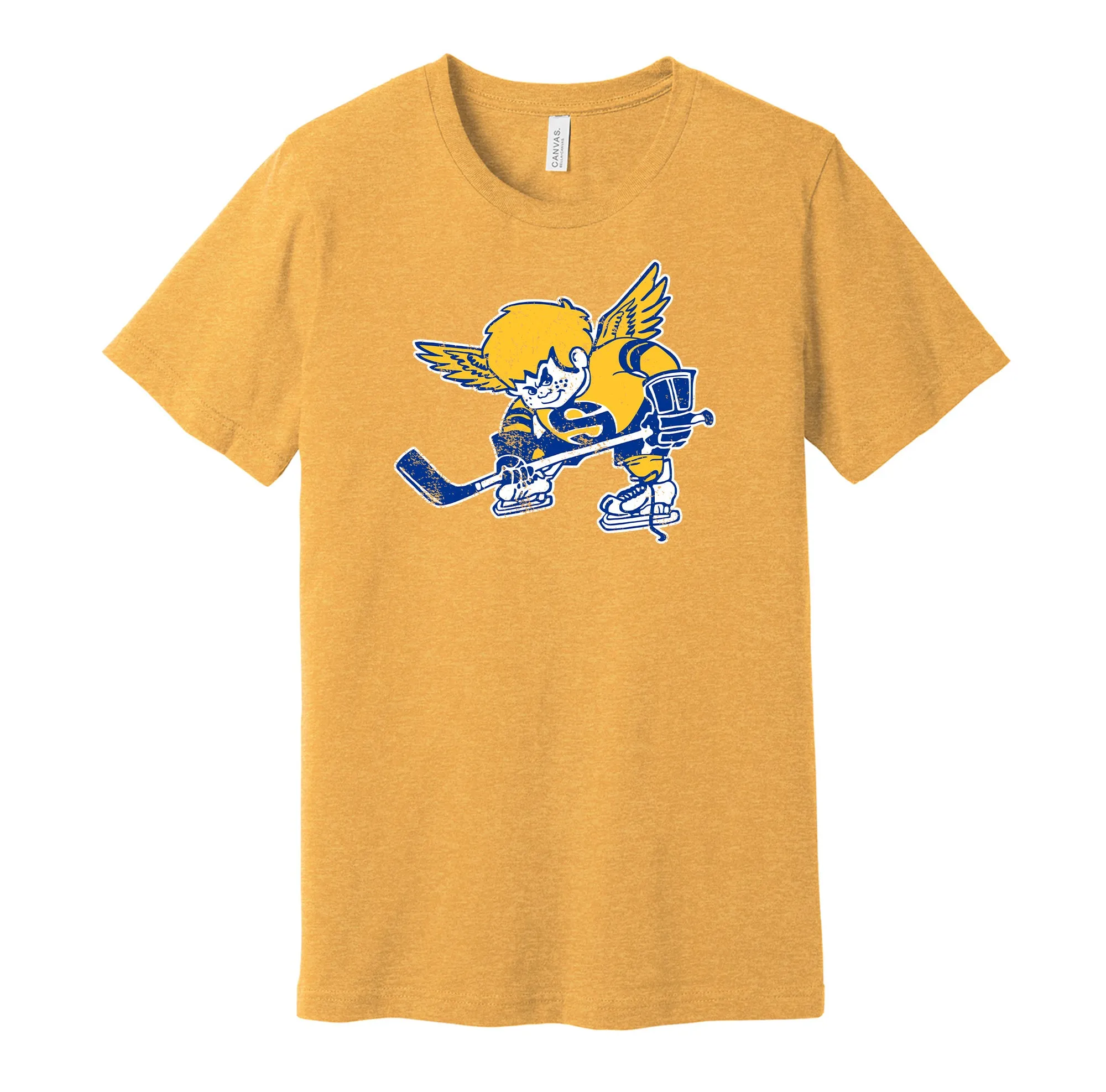 Minnesota Fighting Saints Distressed Cartoon Logo Shirt - Defunct Hockey Team - Celebrate Minnesota Heritage and History - Hyper Than Hype