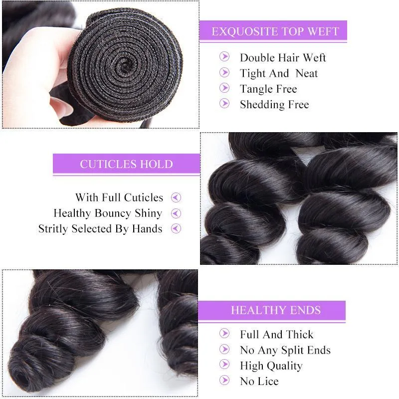 Modern Show 3 Bundles of 12A Malaysian Virgin Remy Human Hair Weave Loose Wave Natural Black Hair