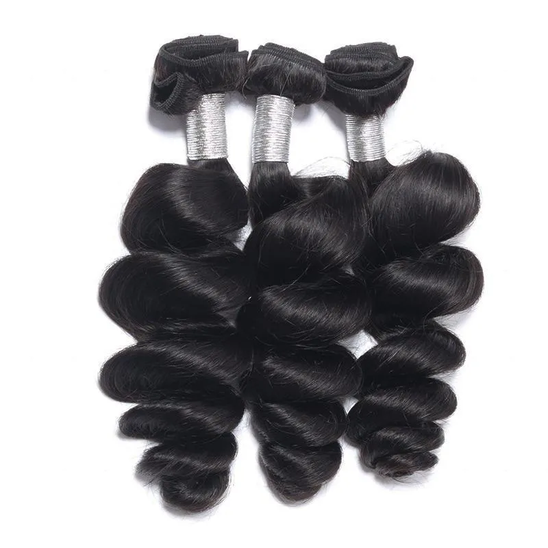 Modern Show 3 Bundles of 12A Malaysian Virgin Remy Human Hair Weave Loose Wave Natural Black Hair