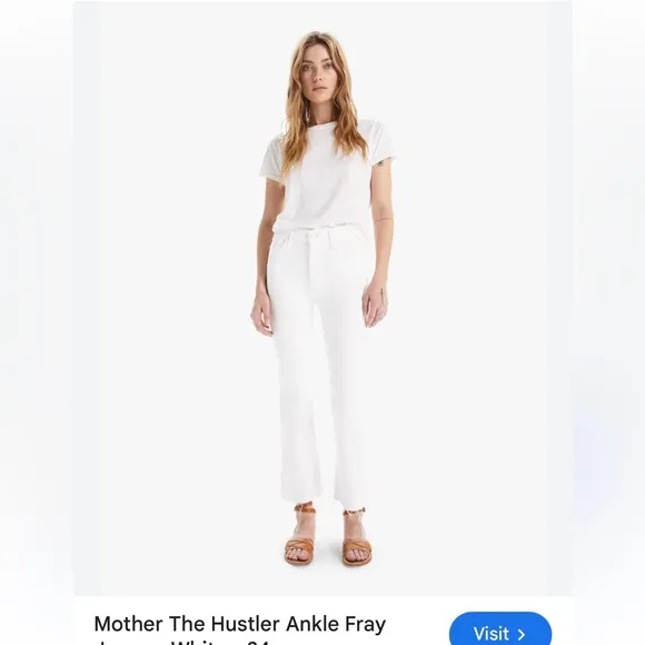 Mother, high waisted, looker ankle fray, white jeans waist size 27
